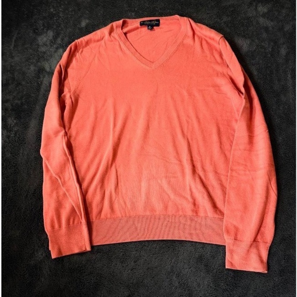 Brooks Brothers Mens Supima Cotton V-Neck Sweater Coral Orange M Long Sleeve